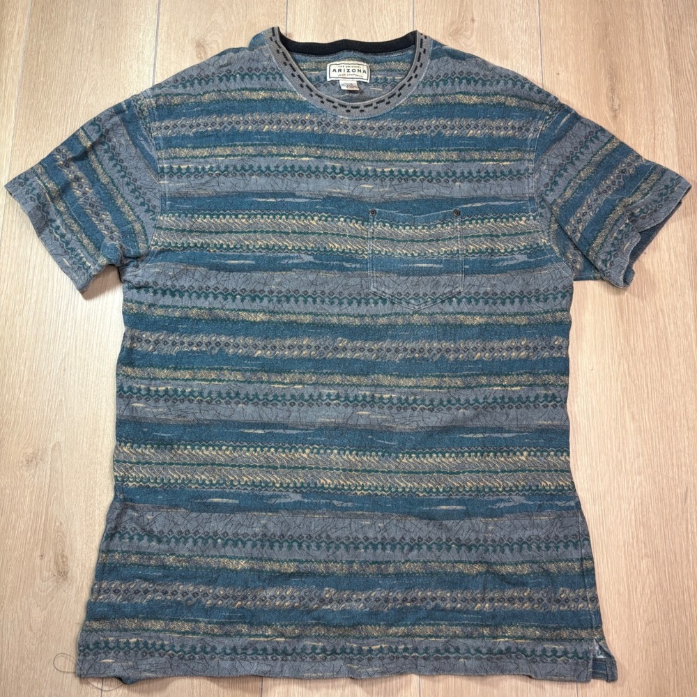 Arizona Jean Company Mens XL Blue Geometric Southwestern Pocket T-Shirt Cotton